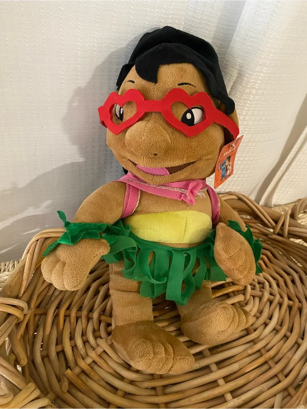 Disney Brown Plush Hula Doll with Red Heart Glasses and Green Skirt Lilo